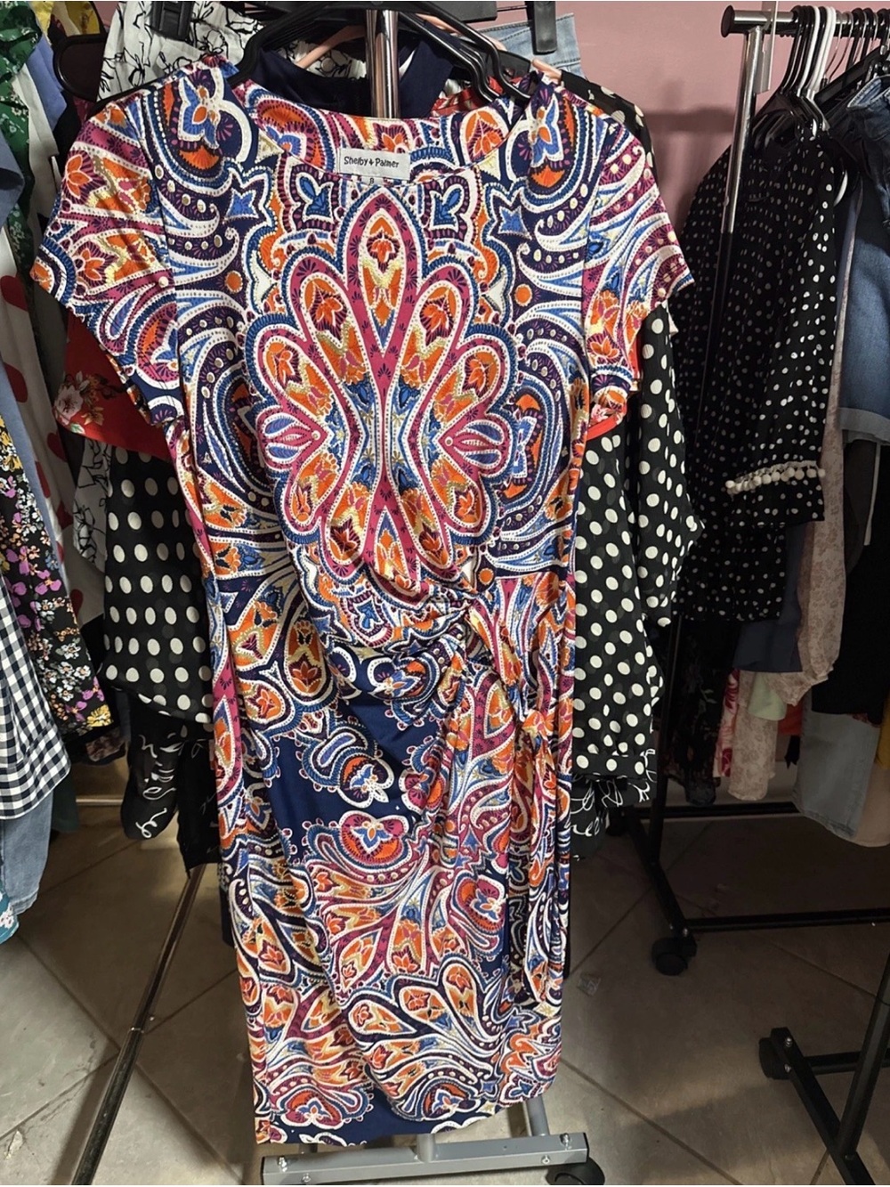 Shelby & Palmer Navy Multicolor Paisley Asymmetrical Dress